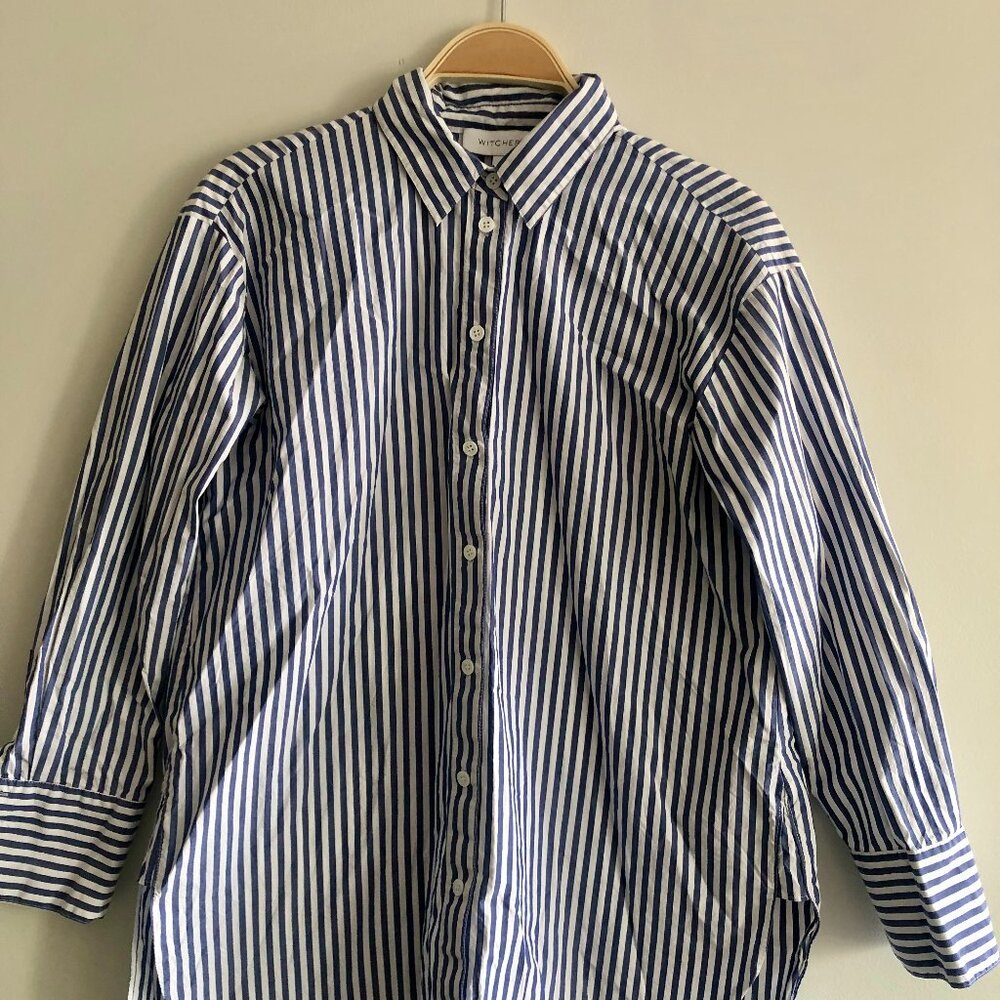 WITCHERY COTTON STRIPED BUTTON UP SHIRT SIZE SMALL (AU 8)